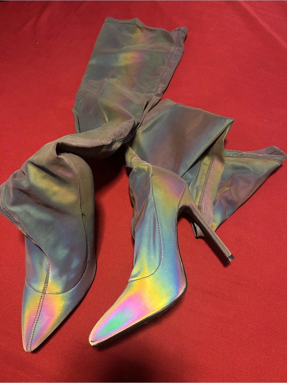 Fashion Nova Iridescent Holographic Over-the-Knee Stiletto Boots - Picture 6 of 7